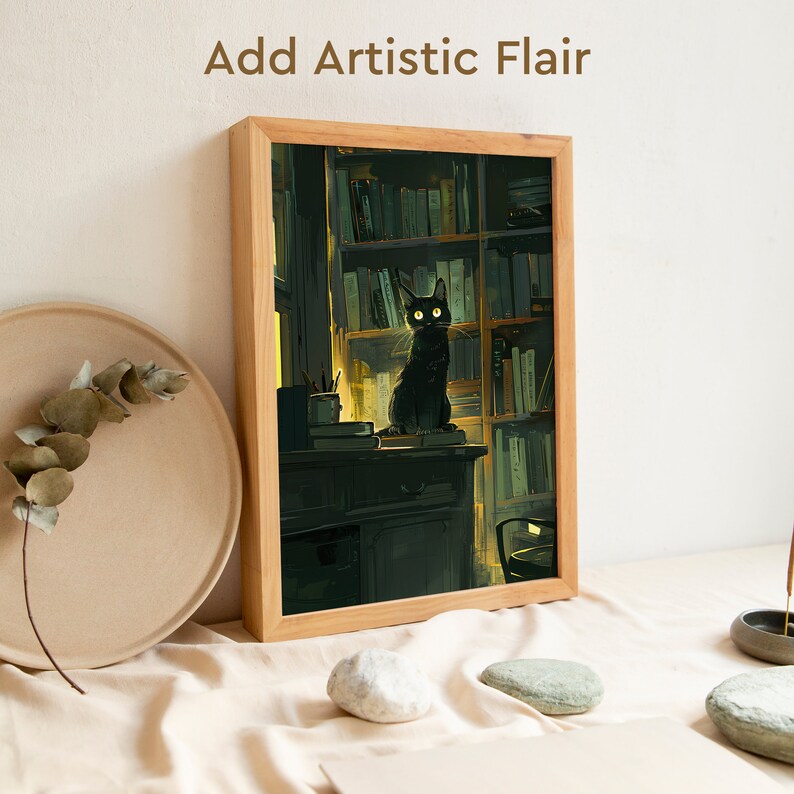 Reading Room Mystical Cat Poster, Black Cat Wall Art, Funny Kitten ...