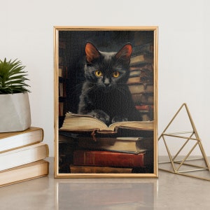 Black Cat Reading Book Jigsaw Puzzle, 110/252/520/1014 Piece, Kids Adults Puzzle, Puzzle Wall Decor, Family Activity, Reading Lover Gift