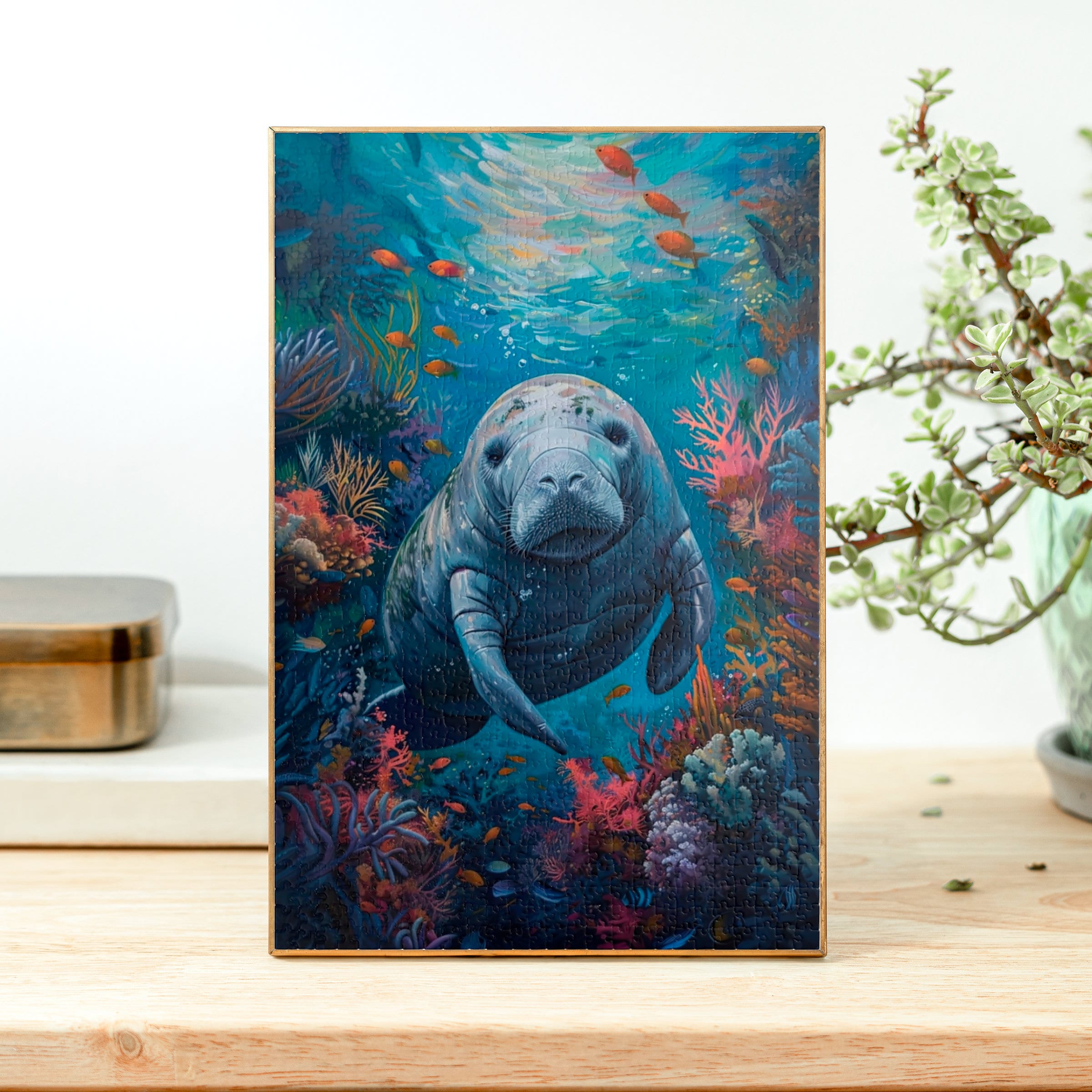 Cute Curious Manatee Aquarium Jigsaw Puzzle, 110/252/520/1014 Pcs