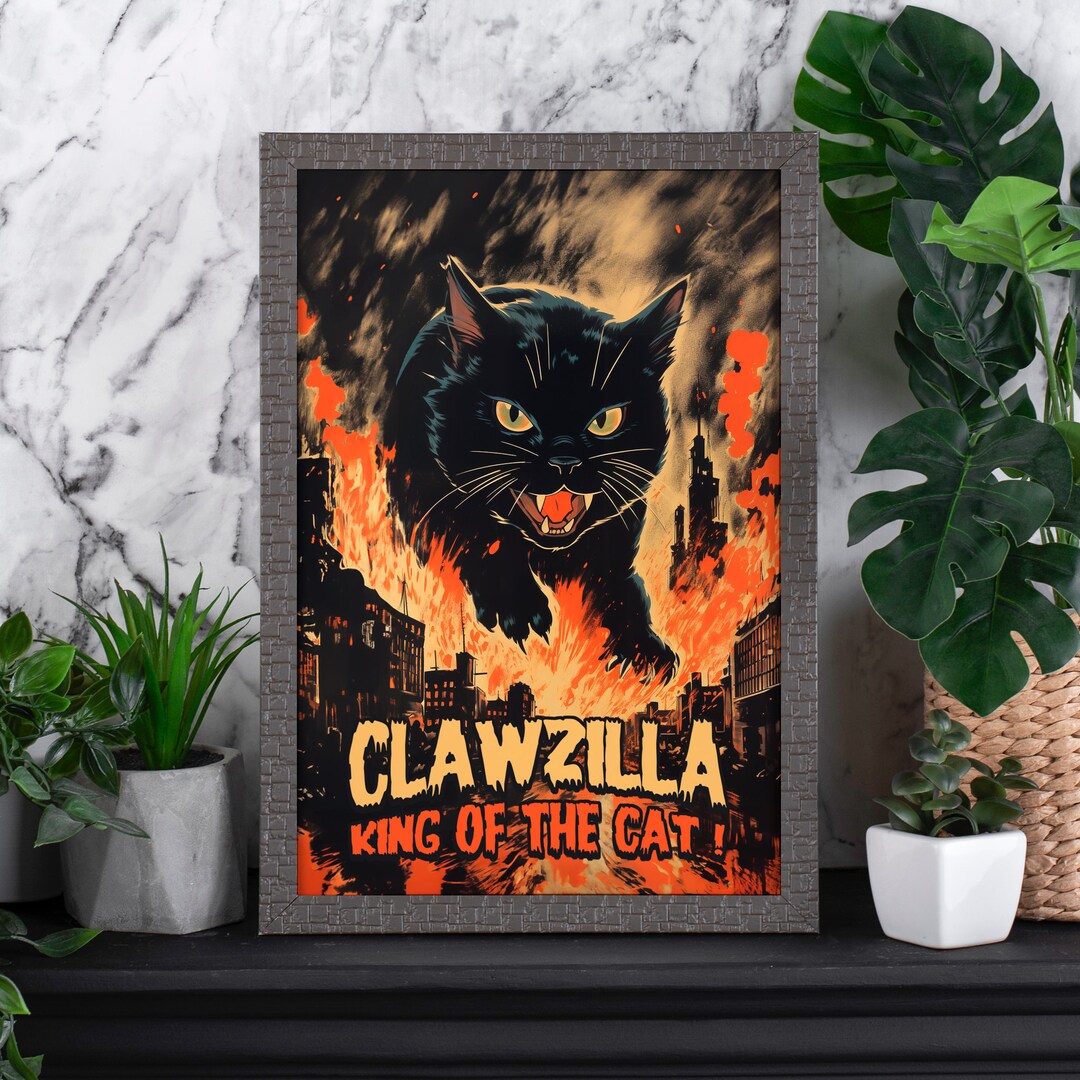 【CAT】　vintage poster Amazon.com: Funny Catzilla Poster Featuring A Black Feline