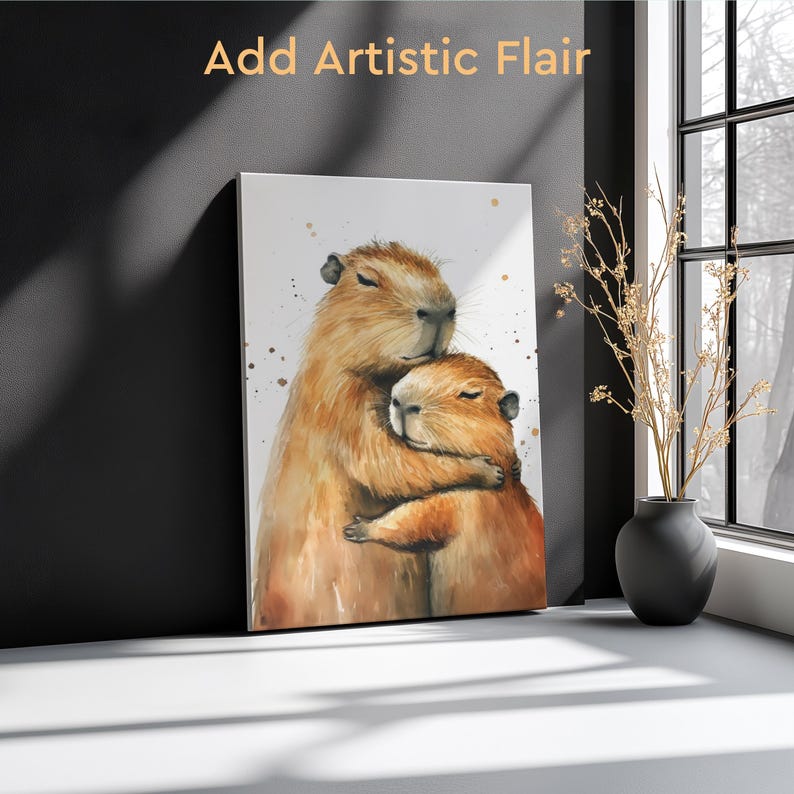Lovely Capybara Cuddling Portrait Canvas Wall Art, Matte Stretched 0.75 ...