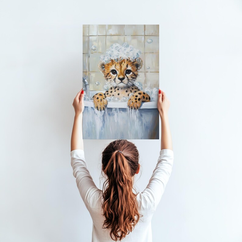 Bathtub Bubble Bath Cheetah Canvas Wall Art, Matte Stretched 0.75