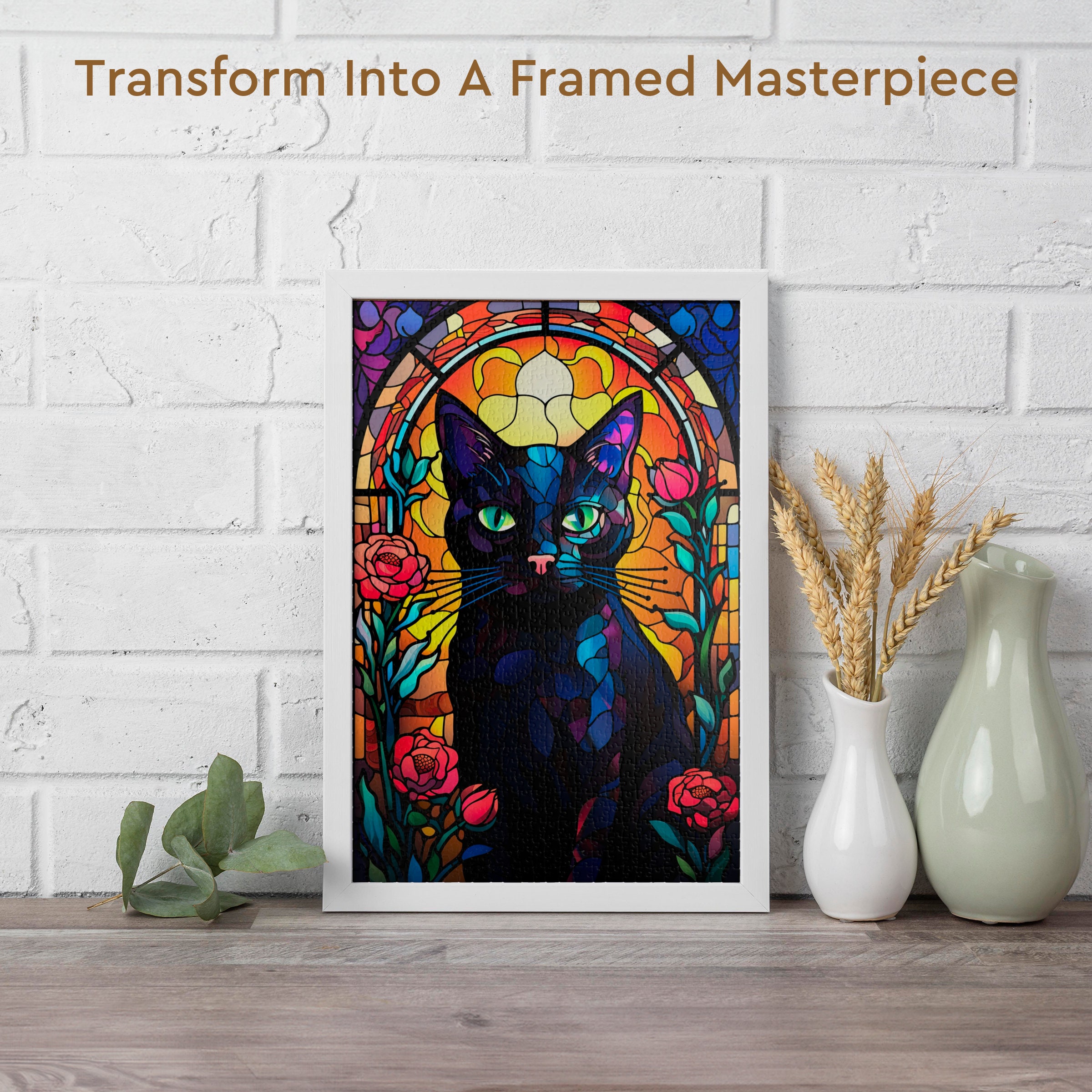 Stained Glass Cat Jigsaw Puzzle, 110/252/520/1014 Pcs, Kids Adults