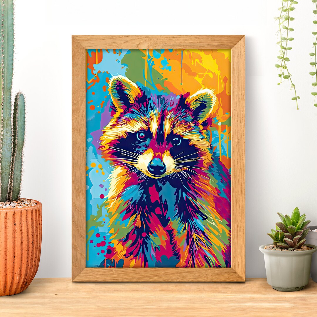 Abstract Racoon Pop Art Raccoon Portrait Poster, Raccoon Lover, Funny Trash Panda Print ...