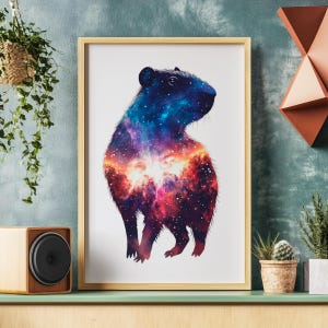 Space Galaxy Capybara Silhouette Poster, Milchstraße Wandkunst, Wildtier Wohnkultur, Wasserschwein Liebhaber, Aquarell Universum, niedlicher Astronomie-Druck