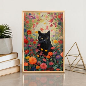 Enchanting Flowers Garden Cat Jigsaw Puzzle, 110/252/520/1014 Pcs, Kids And Adults Puzzle, Puzzle Wall Decor, Family Activity, Black Cat Art