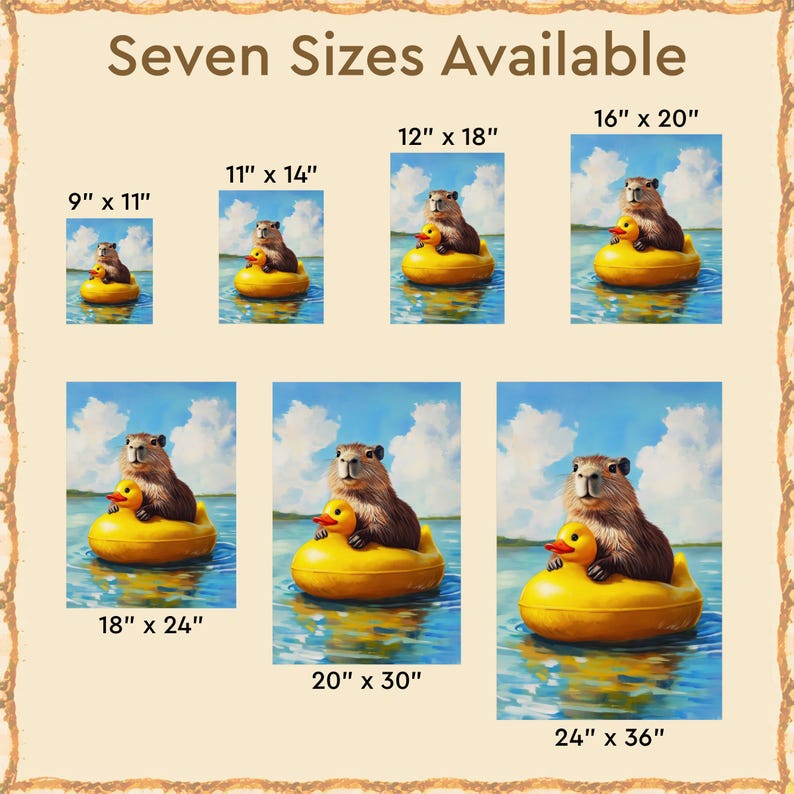Capybara Rides Rubber Duck Poster, Floating Water Hog, Giant Cavy Print ...