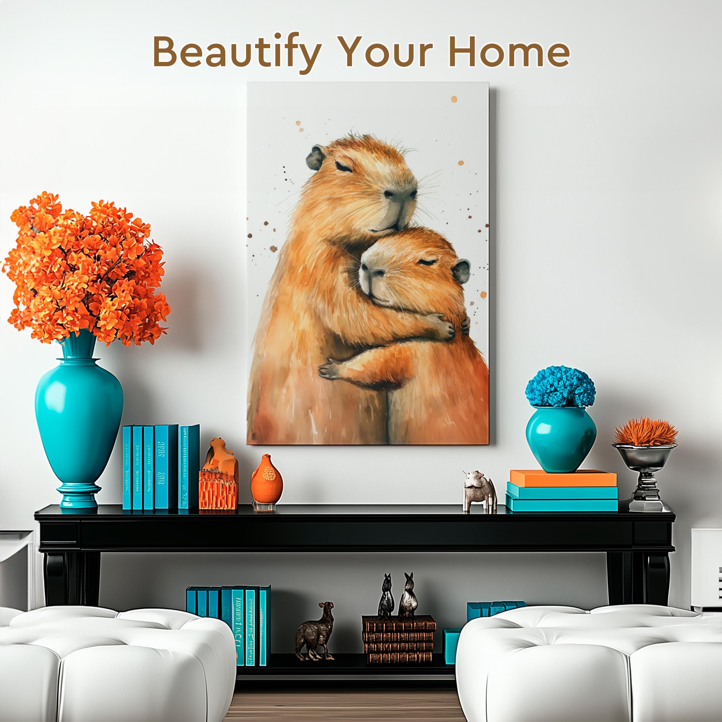 Lovely Capybara Cuddling Portrait Canvas Wall Art, Matte Stretched 0.75 ...