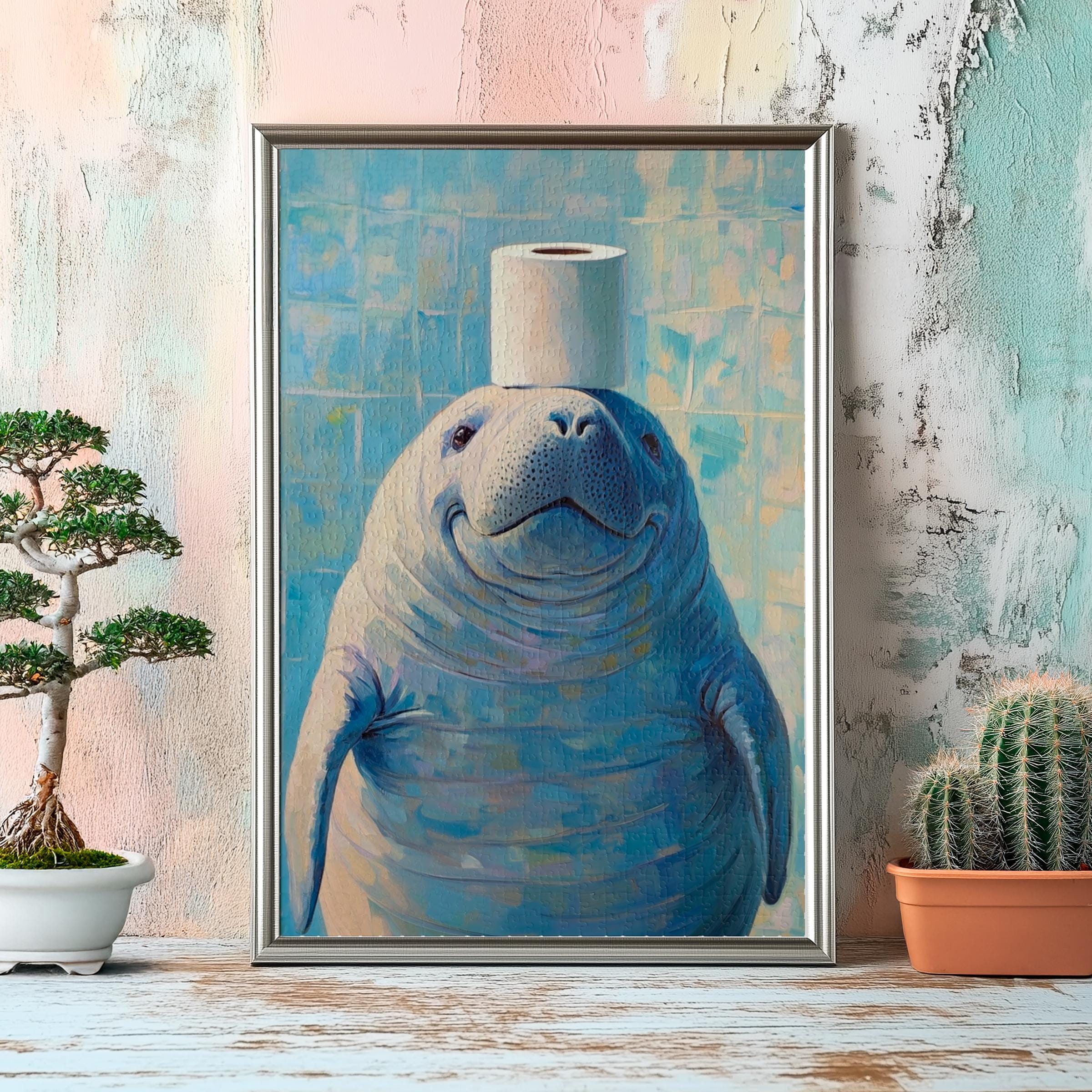 Bathroom Toilet Paper Manatee Jigsaw Puzzle, 110/252/520/1014 Pcs