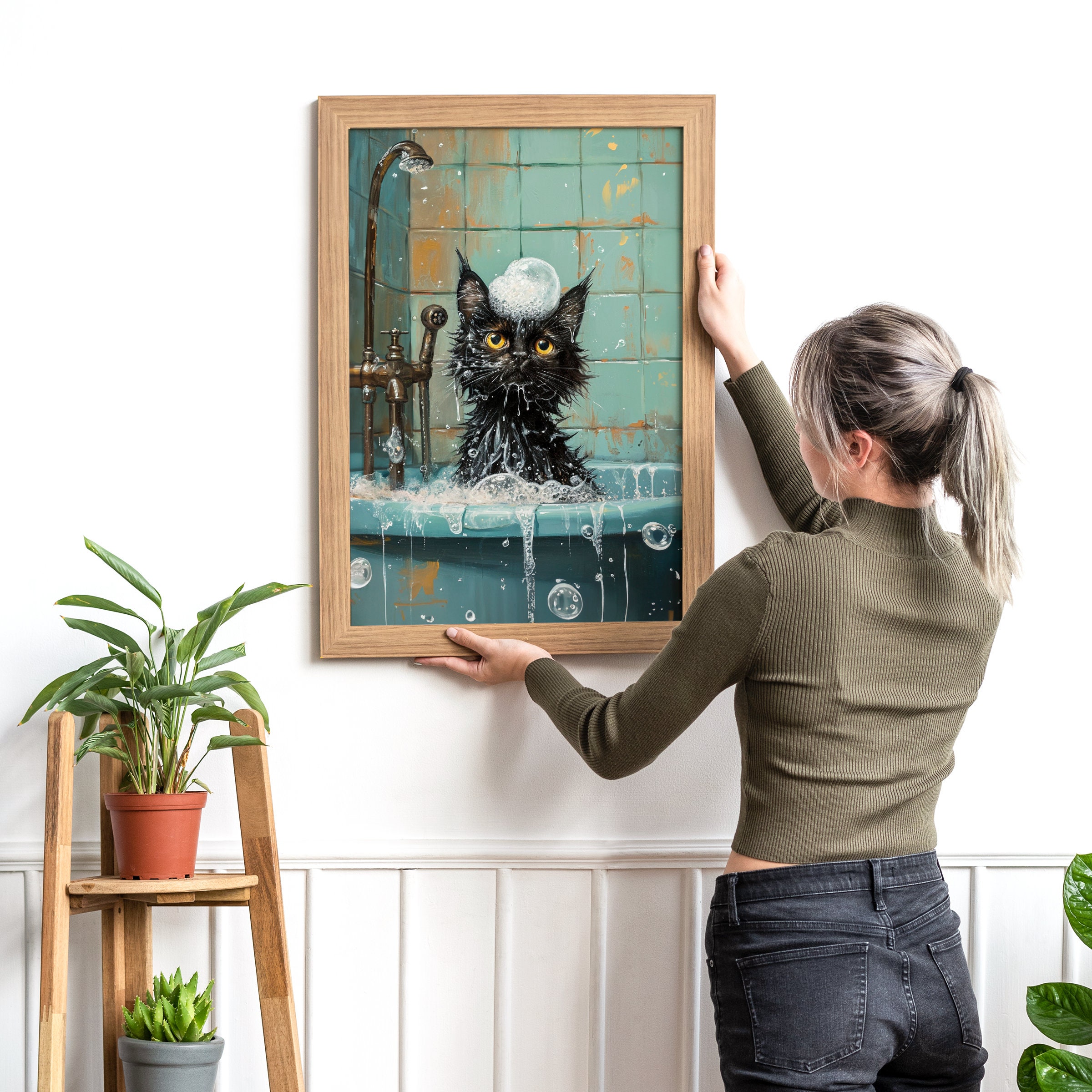 Targa in metallo per bagno con gatto nero, lavarsi le mani, il sapone non è solo come decorazione, decorazione in placca con pittura su ferro, pub, caverna, bagno, salotto, poster, bar, negozio