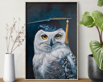 Rompecabezas de búho blanco con birrete de graduación (110/252/520/1014 piezas), para niños y adultos, ideal para amantes de las aves, regalo de graduación y actividades familiares.