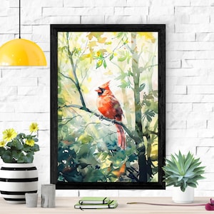 Forest Red Cardinal Vogel Poster, Vintage Vogel Wandkunst, Geschenk für Vogelliebhaber, Forestcore Dekor, Retro Vögel Drucke, Audubon Vögel, Amerika Vögel