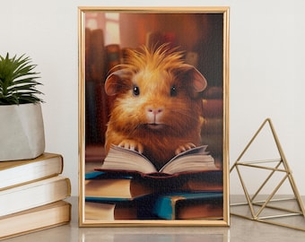 Guinea Pig Reading Book Jigsaw Puzzle, 110/252/520/1014 Piece, Kids Adults Puzzle, Puzzle Wall Decor, Family Activity, Reading Lover Gift
