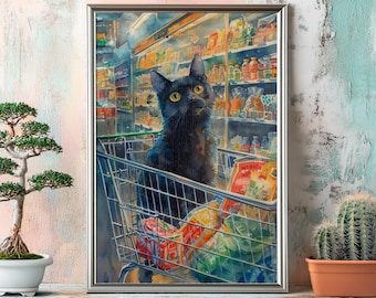 Puzzle z kotem w koszyku supermarketu, 110/252/520/1014 elementów, zabawny czarny kotek, nadruk z kotem, dekoracja dla zwierząt, gry imprezowe, zabawka dla dzieci i dorosłych