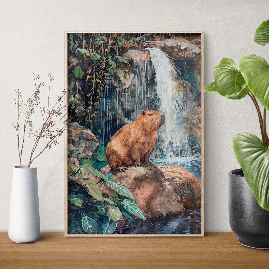 Tropical Rainforest Waterfall Capybara Jigsaw Puzzle, 110/252/520/1014 ...