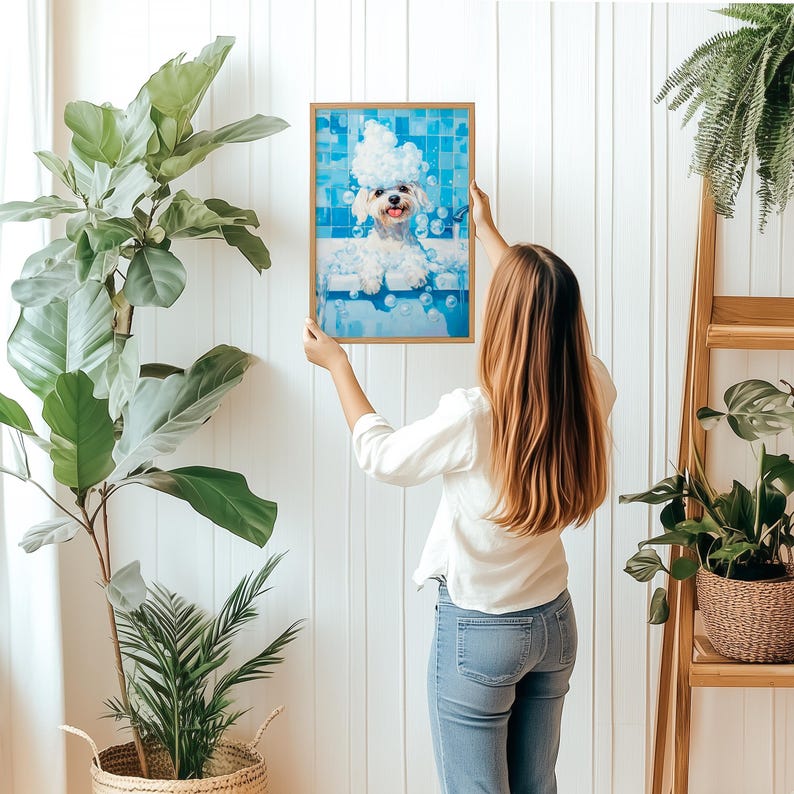 Buy Bathtub Bubble Bath Maltese Poster, Bathroom Wall Art, Toy Breed