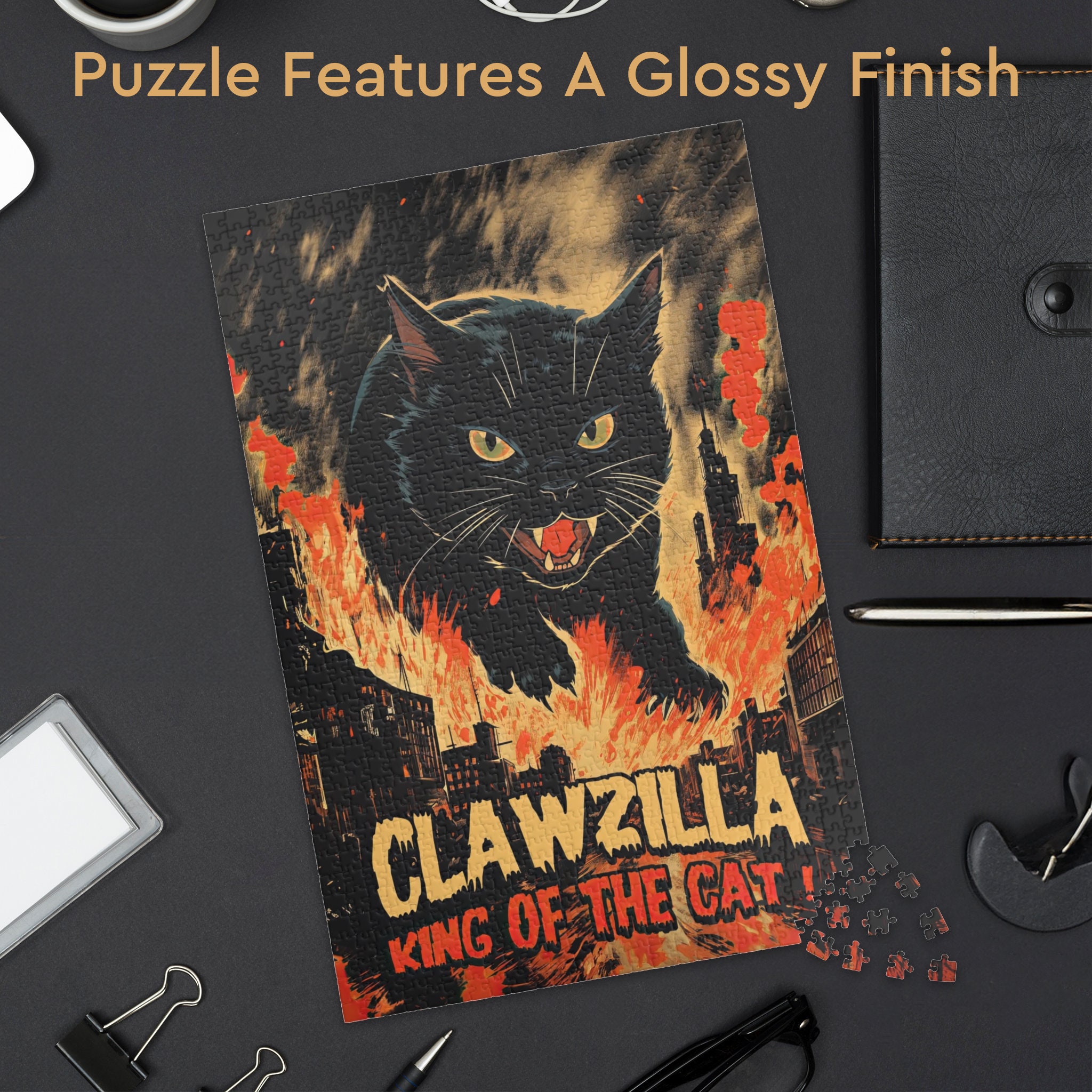 Retro Cat Monster Jigsaw Puzzle, Clawzilla, 110/252/520/1014