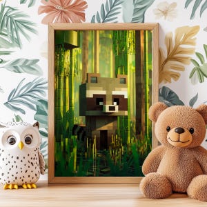 Kubistisches Blocky Waschbären Wald Poster, lustiger Müll Panda Druck, Retro Gamer Geschenk, Gaming Wand Kunst, Wilde Tiere Kinderzimmer, Kinder Spielzimmer Dekor