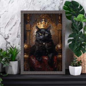 Royal Crown Cat Poster, King Cat, Queen Cat, Royal Pet Portrait, Wall Pet Portrait, Regal Pet Portrait, Black Kitten Art, Cat Painting Print