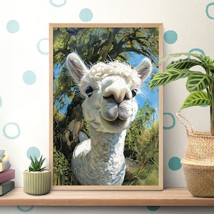 Wildlife Curious Alpaca Nature Poster, Funny Llama Wall Art, Alpaca Lover, Cute Llama Portrait, Baby Animal Nursery, Kids Room Decor Print