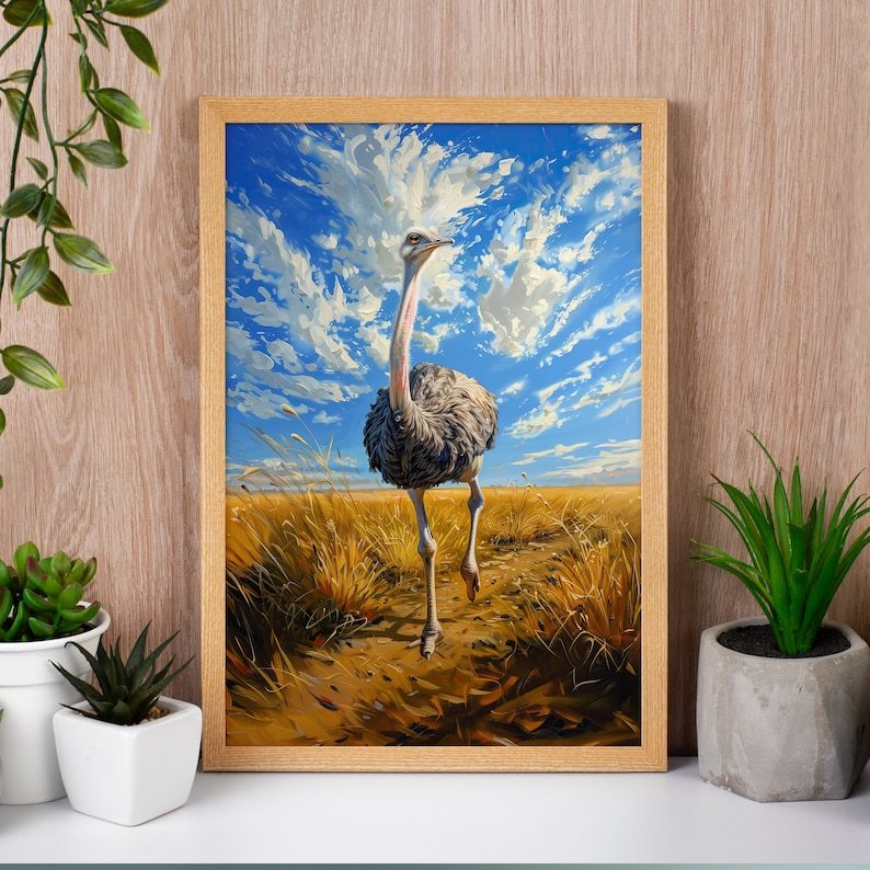 Sunshine Savannah Running Ostrich Poster, Funny Ostriches Wall Art
