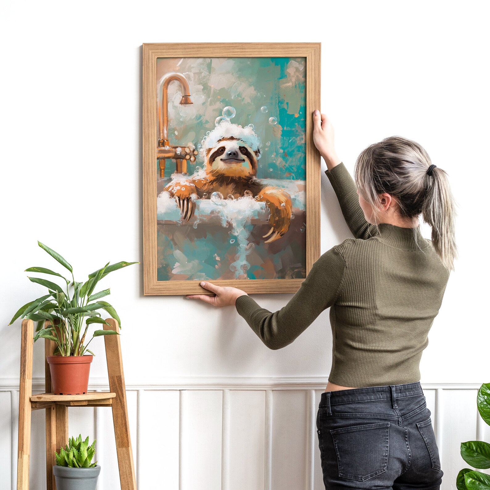 Bathtub Bubble Bath Sloth Poster, Funny Bathroom Wall Art, Sloth Lover ...