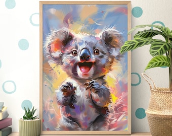 Wildlife Cute Koala Nursery Poster, Funny Koala Bear Print, Koala Lover Gift, Kids Room Decor, Baby Animal Wall Art, Wild Animals Portrait