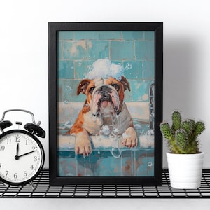 Bathtub Bubble Bath Bulldog Jigsaw Puzzle, 110/252/520/1014 Piece, Kids Adults Puzzle, Family Activity, Bathroom Wall Art, Funny Dog Decor