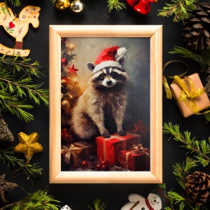 Santa Hat Raccoon Jigsaw Puzzle, 110/252/520/1014 Piece, Kids Puzzle, Puzzle for Adults, Puzzle Wall Decor, Family Activity, Christmas Decor
