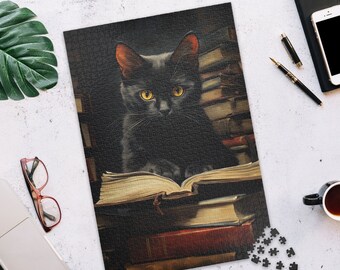 Black Cat Reading Book Jigsaw Puzzle, 110/252/520/1014 Piece, Kids