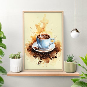 Plakat Retro Coffee Teacup, Obrazy akwarelowe, Sztuka ścienna Vintage Coffee Tea, Plakaty do wystroju wnętrz, Wystrój kawiarni, Wystrój wydruków Paris Cafe