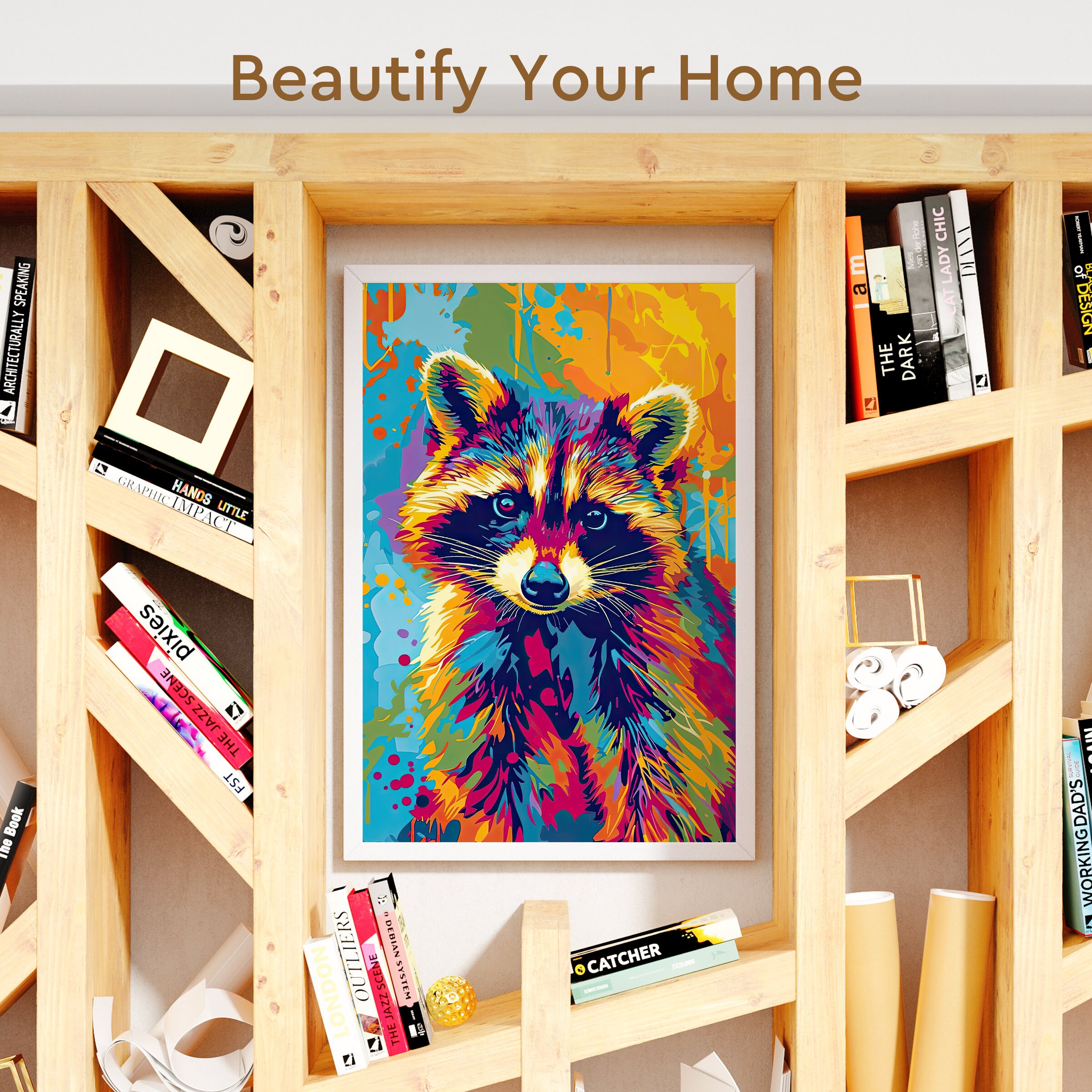 Abstract Racoon Pop Art Raccoon Portrait Poster, Raccoon Lover, Funny Trash Panda Print ...
