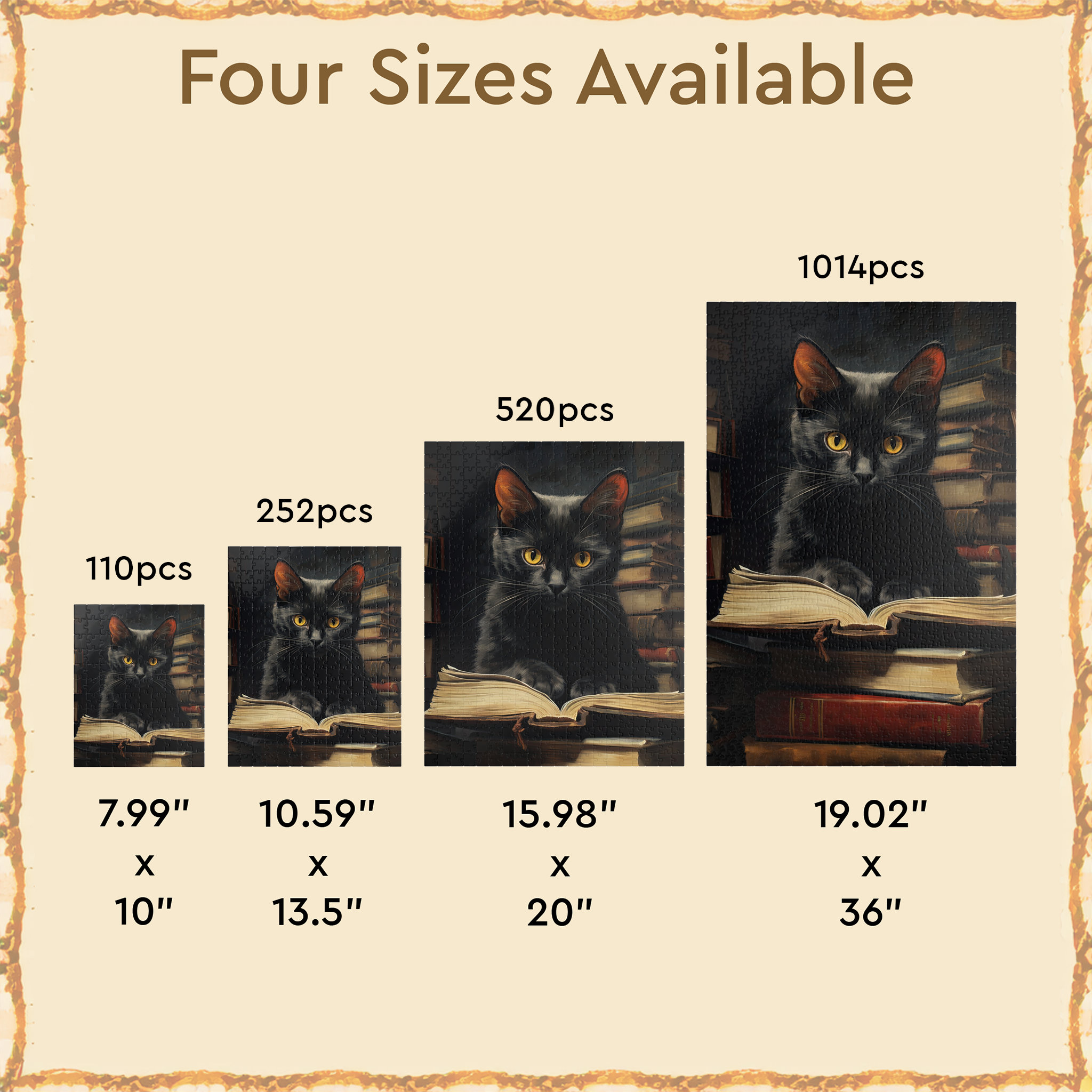 Black Cat Reading Book Jigsaw Puzzle, 110/252/520/1014 Piece, Kids