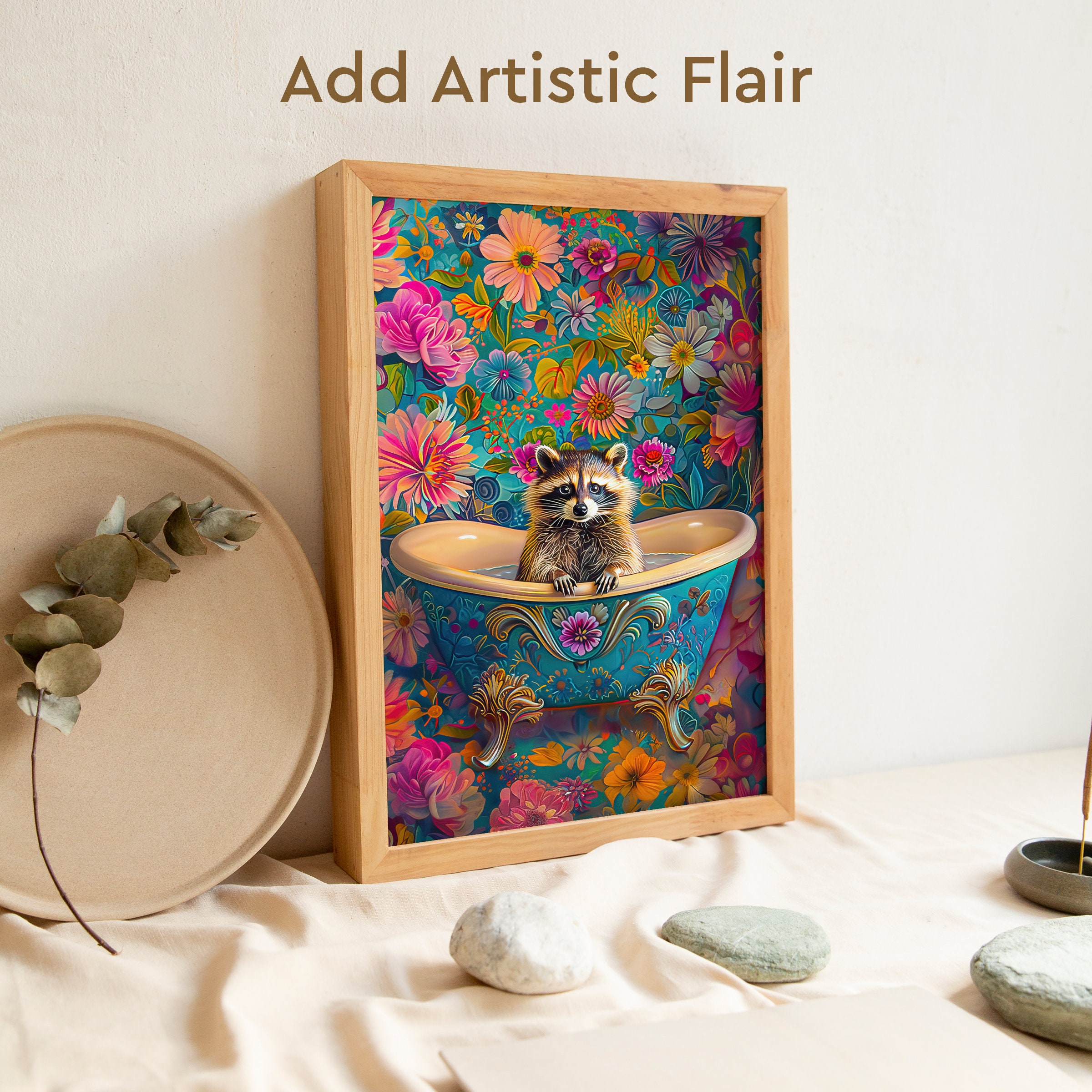 Floral Bathtub Bath Raccoon Poster, Bathroom Wall Art, Funny Trash ...
