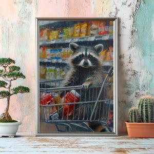 Supermarket Shopping Cart Raccoon Jigsaw Puzzle, 110/252/520/1014 Pcs, Trash Panda Print, Wild Animals Decor, Party Games, Kids Adults Toy