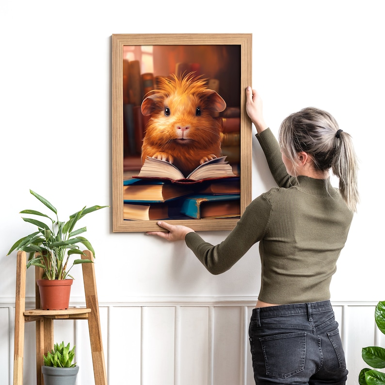 Guinea Pig Reading Book Poster Funny Guinea Pig Wall Art Etsy