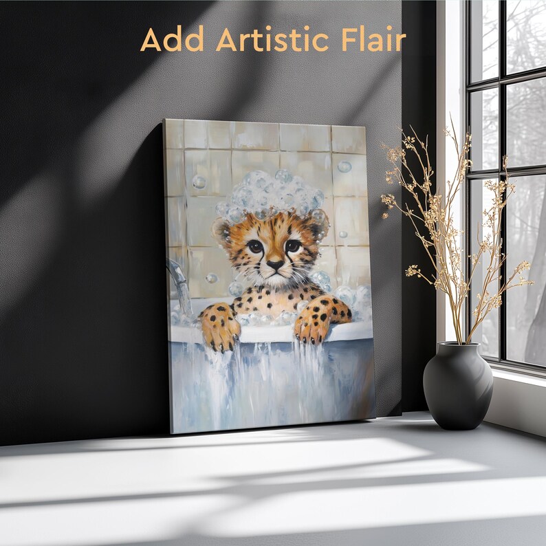 Bathtub Bubble Bath Cheetah Canvas Wall Art, Matte Stretched 0.75