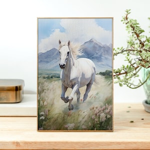 Grassland Running White Horse Jigsaw Puzzle, 110/252/520/1014 Pcs, Kids Adults Puzzle, Wildlife Wall Art, Family Activity, Horse Lover Gift
