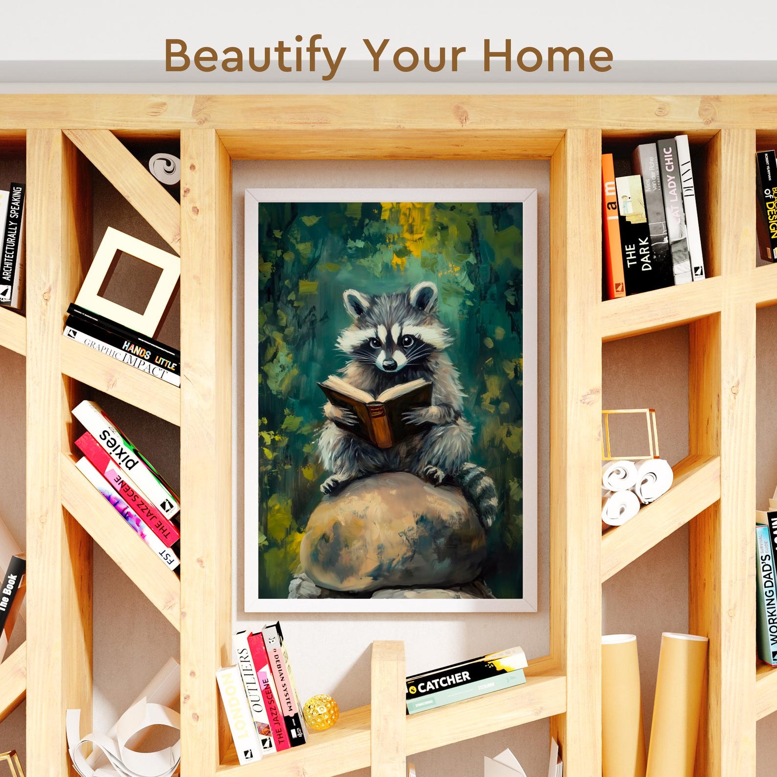 Bookworm Raccoon Reading Book Poster, Funny Trash Panda Wall Art ...