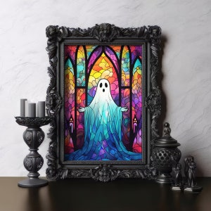 Stained Glass Haunting Ghost Poster, Vintage Horror Print, Ghost Painting, Dark Academia, Gothic Victorian, Spooky Wall Art, Halloween Decor