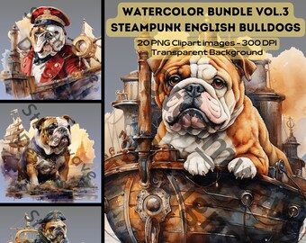 Watercolor Steampunk Bulldog Clipart: Nautical Steampunk Boats (Digital Download)