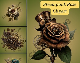 Steampunk Rose Clipart, fond Transparent, 15 images clipart png, 300 dpi, utilisation commerciale