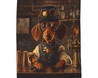 Steampunk Dachshund Plush Blanket: Whimsical Dog Lover Throw