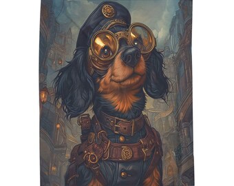 Steampunk Dachshund Velveteen Blanket: Cozy Dog Lover Gift
