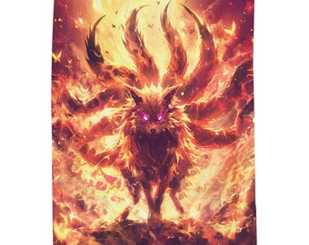 Nine-Tailed Fox Plush Blanket: Velveteen Anime Throw (50" x 60")
