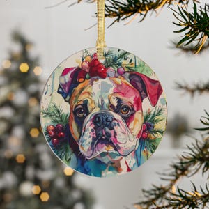 English Bulldog Christmas - 3 - Acrylic Ornaments, 1-Piece, 5-Piece, and 10-Piece