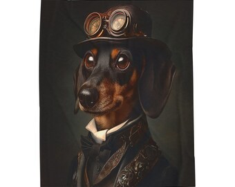 Steampunk Dachshund Plush Blanket: Cozy Velveteen Throw