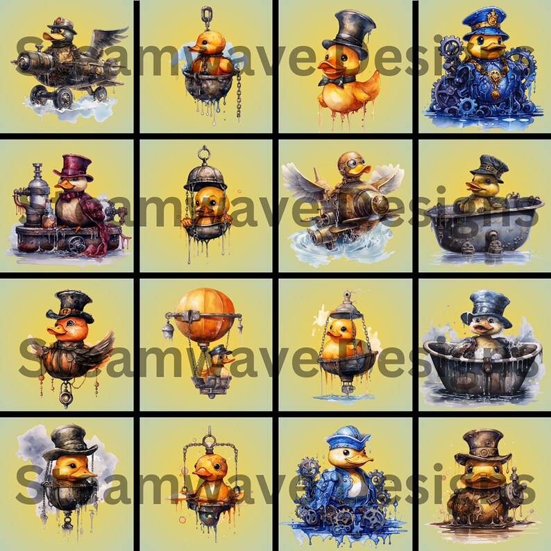 30 Watercolor Steampunk Rubber Duckie Clipart Images, PNG, 300 Dpi ...