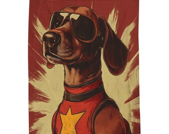 Space Dachshund Velveteen Plush Blanket: Pet Lover Throw