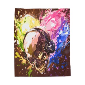 Skull & Heart Velveteen Plush Blanket: Music Lover Throw, Colorful Home Decor
